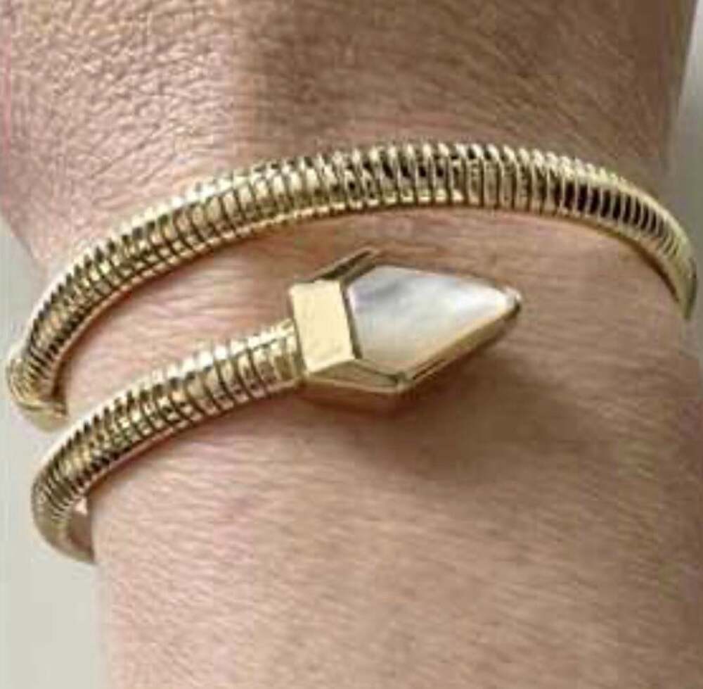 Anthropologie Stone Serpent Wrap  Coil Cuff Cap Bangle Bracelet White Stone NWT
